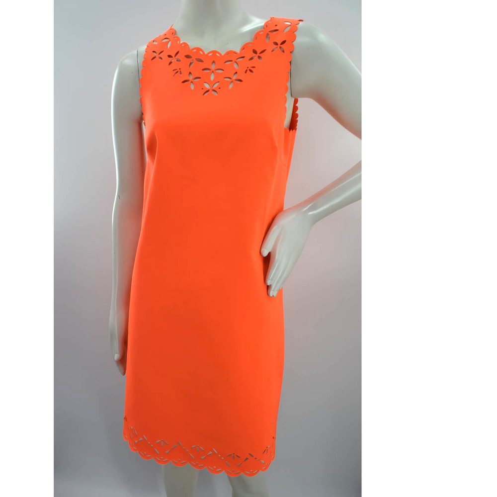 J. Crew Factory Laser Cut Sheath Dress Womens 2 Bright Orange Scallop Hem